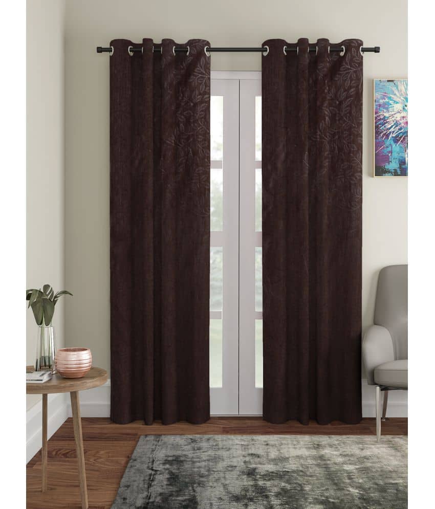Cortina - Floral Embossed Room Darkening Eyelet Curtain-9 Ft-pack of 2