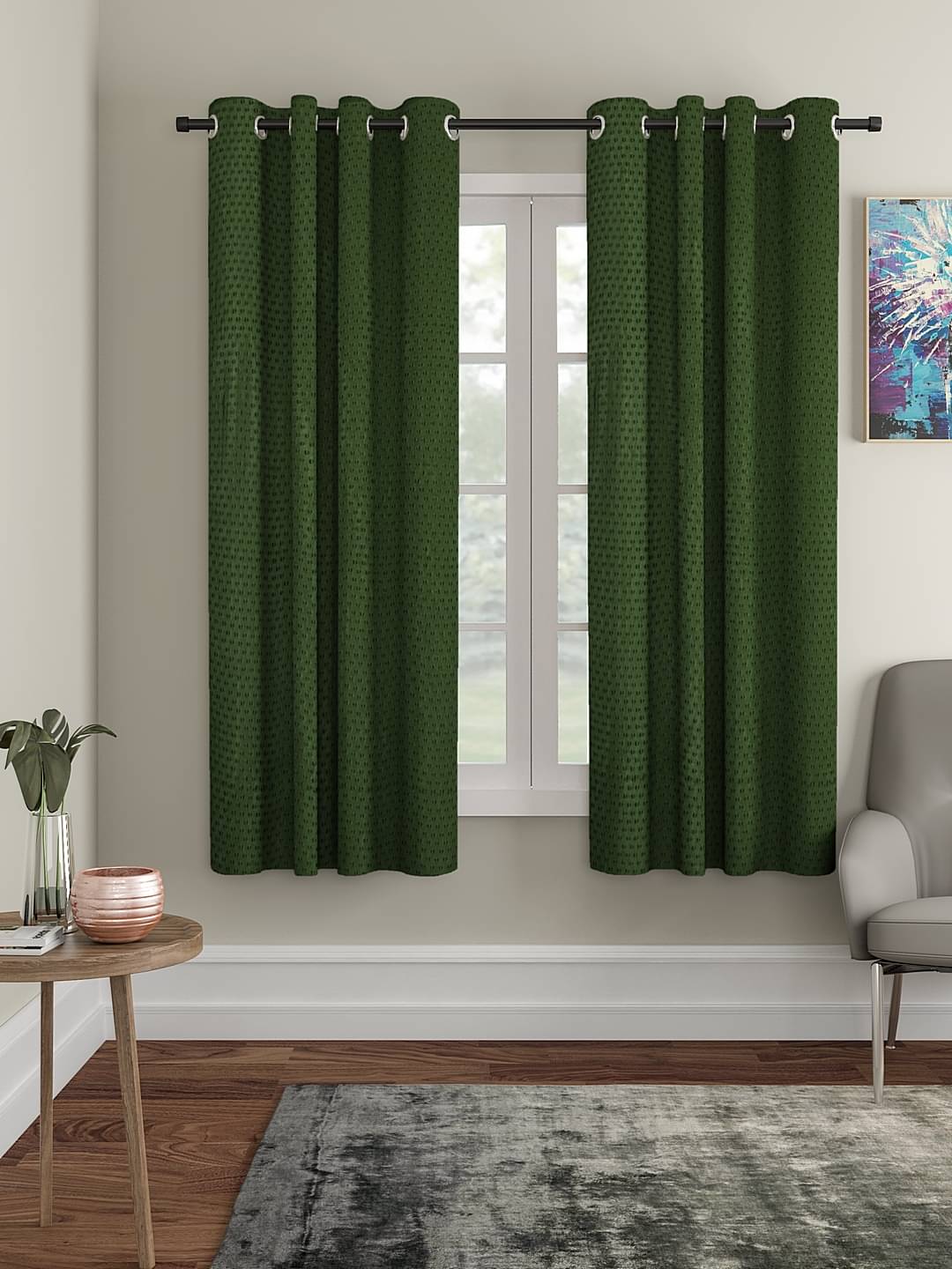     			Cortina - Modern Embossed Room Darkening Eyelet Curtain-5 Ft-pack of 2