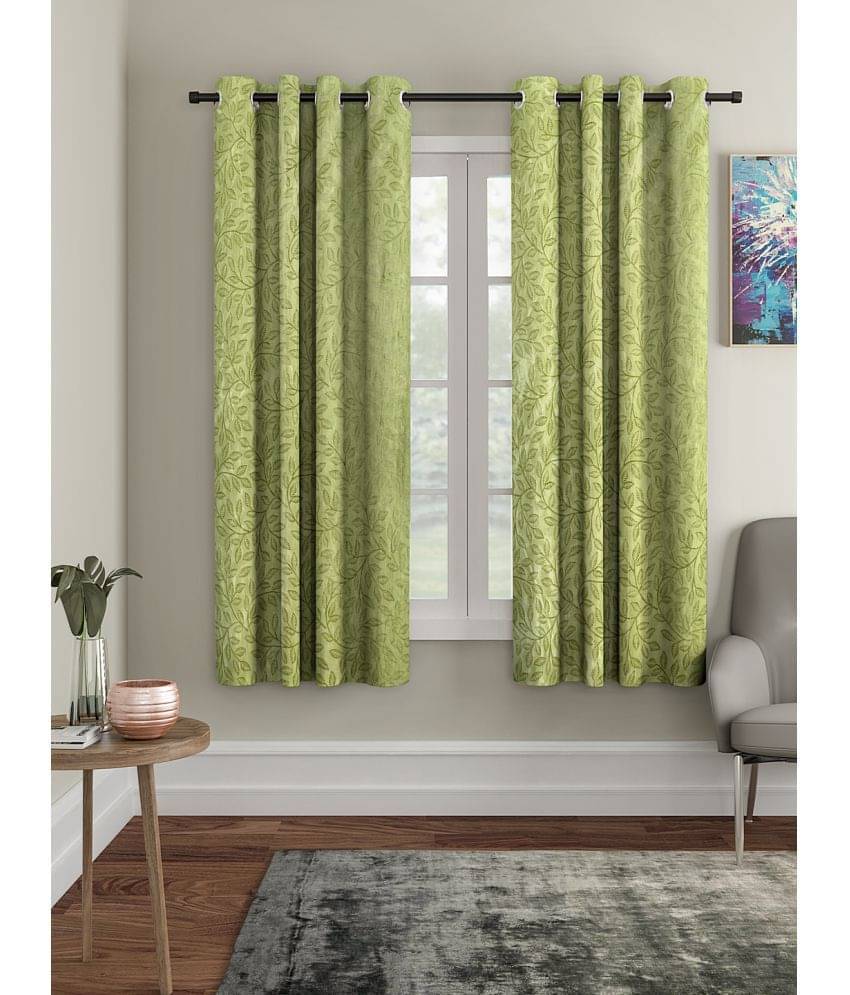     			Cortina - Floral Embossed Room Darkening Eyelet Curtain-5 Ft-pack of 2