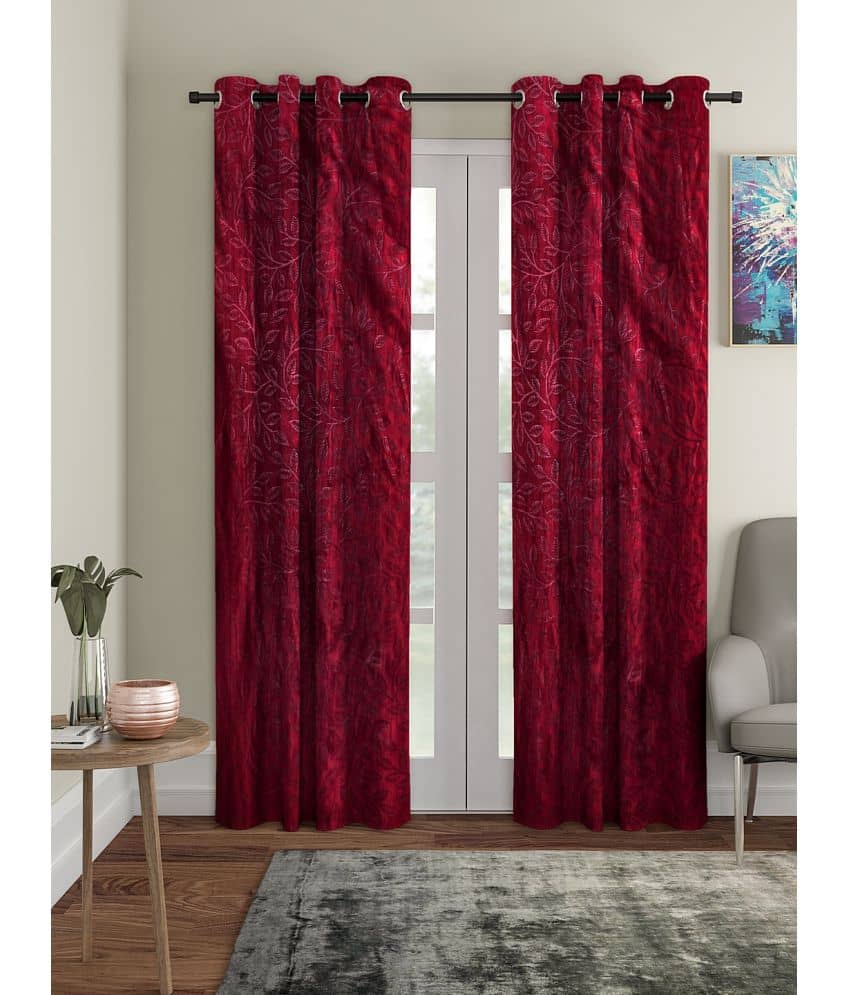 Cortina - Floral Embossed Room Darkening Eyelet Curtain-9 Ft-pack of 2