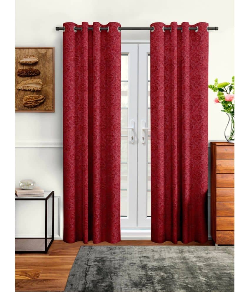 Cortina - Floral Embossed Room Darkening Eyelet Curtain-9 Ft-pack of 2