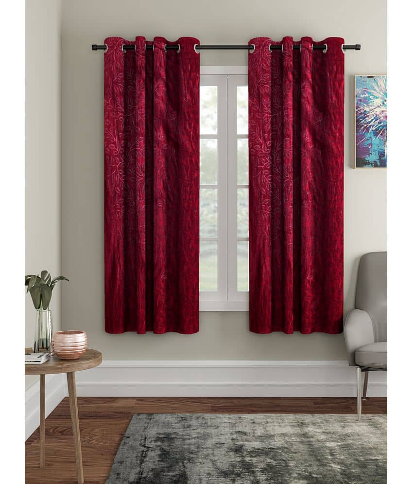 Cortina - Floral Embossed Room Darkening Eyelet Curtain-9 Ft-pack of 2