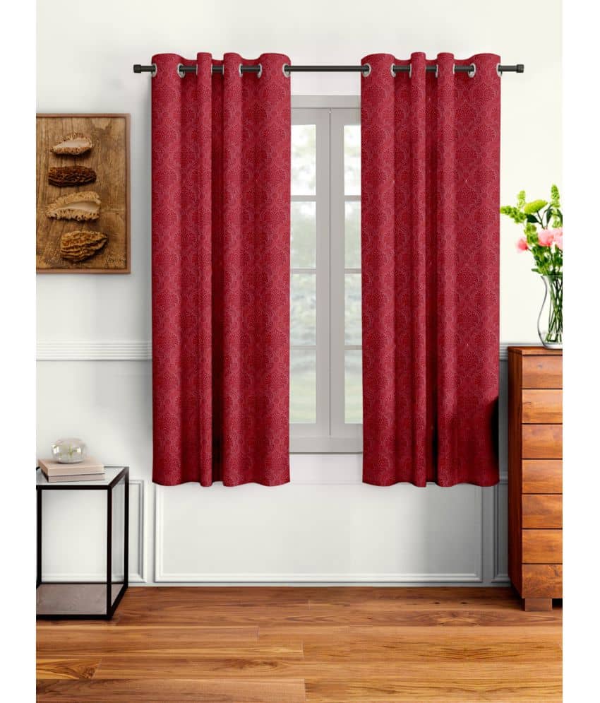 Cortina - Floral Embossed Room Darkening Eyelet Curtain-9 Ft-pack of 2