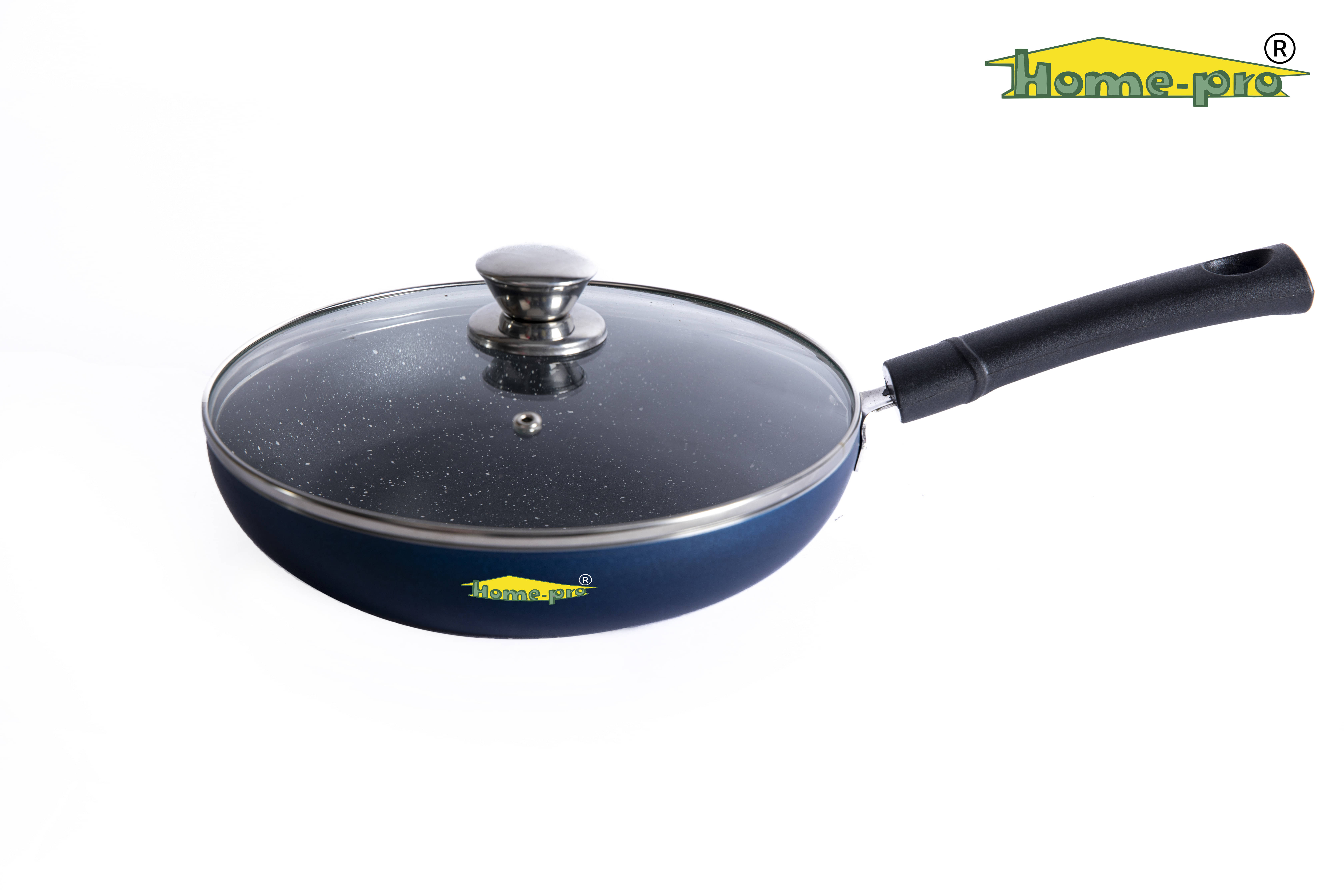 HomePro - Non-stick premium Fry Pan with glass lid, 4 Layer Coating, 4mm thick, Diameter 24cm, PFOA free and food grade, Gas Stove and Induction compatible, Blue HomePro - Non-stick premium Fry Pan with glass lid, 4 Layer Coating, 4mm thick, Diameter 24cm, PFOA free and food grade, Gas Stove and Induction compatible, Blue
