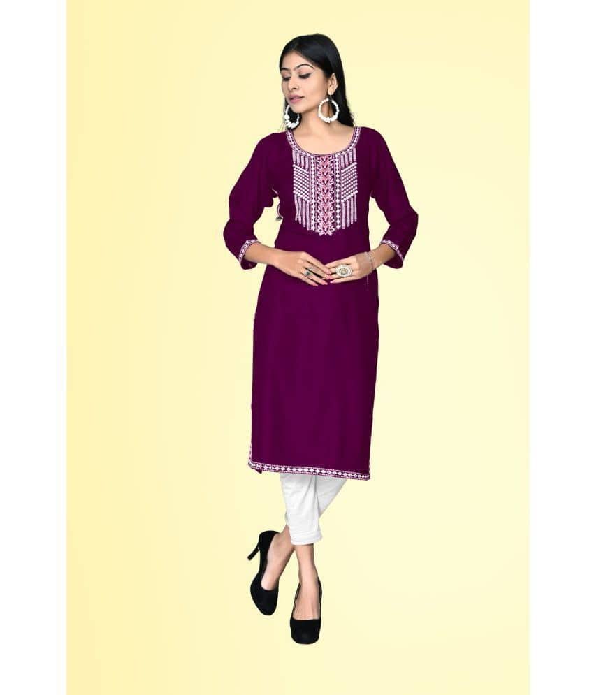 Kapadia - Purple Rayon Women's Straight Kurti ( Pack of 1 ) - Kurtis, Tunics | Buy online on ZillyBuy