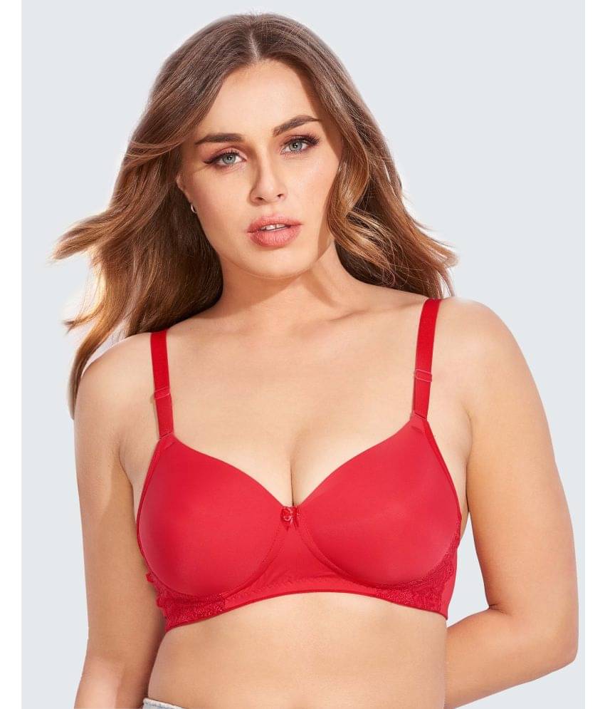     			LACYLUXE Nylon Lightly Padded Women's T-Shirt Bra ( Red )