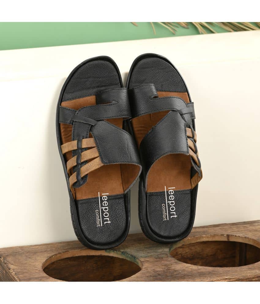 Leeport - Black Men's Leather Slipper