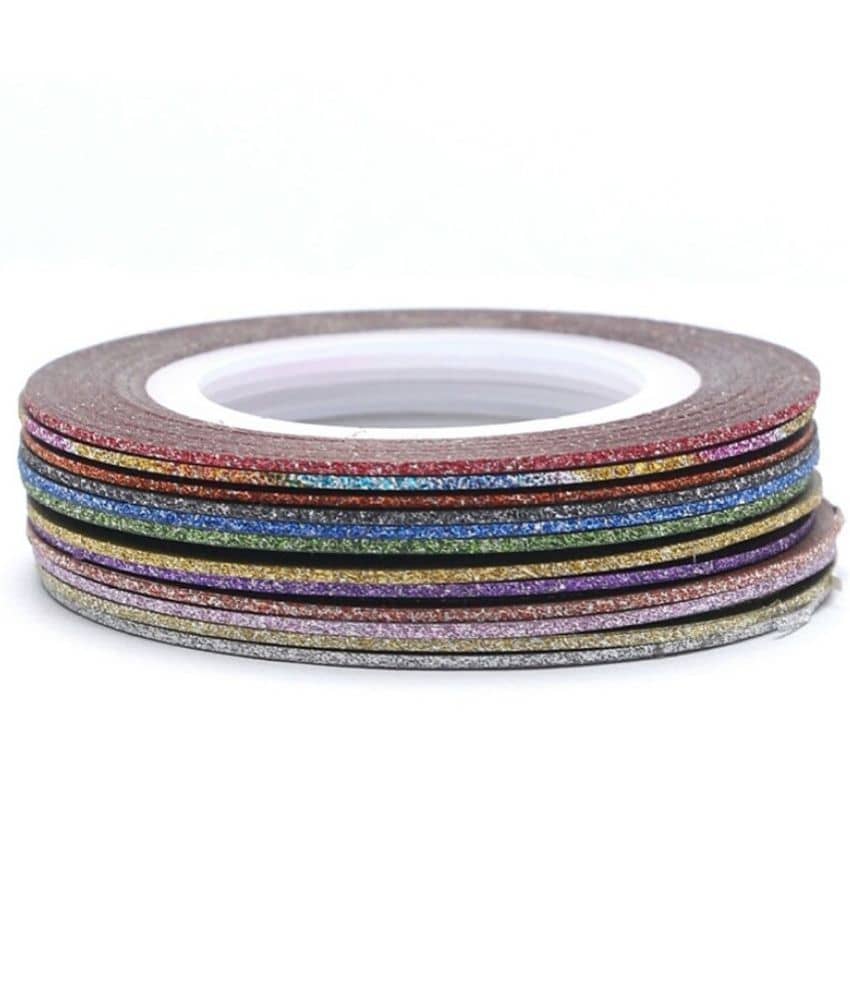 Looks United 10 Mixed Color Glitter Self Adhesive Nail Art Striping Tape Rolls (Pack Of 10)