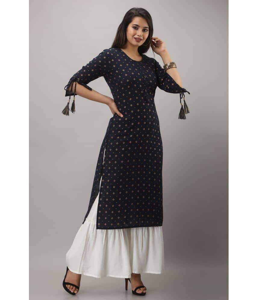 MAUKA - Blue Straight Rayon Women's Stitched Salwar Suit ( Pack of 1 )