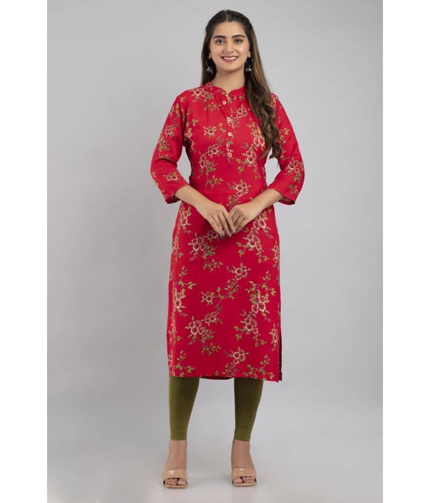 MAUKA - Red Rayon Women's Straight Kurti ( Pack of 1 ) - Kurtis, Tunics | Buy online on ZillyBuy