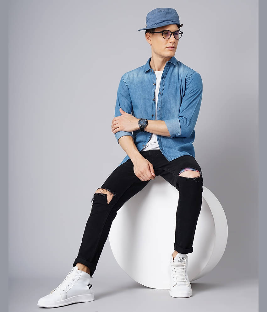 Paul Street - Blue Denim Slim Fit Men's Casual Shirt ( Pack of 1 )