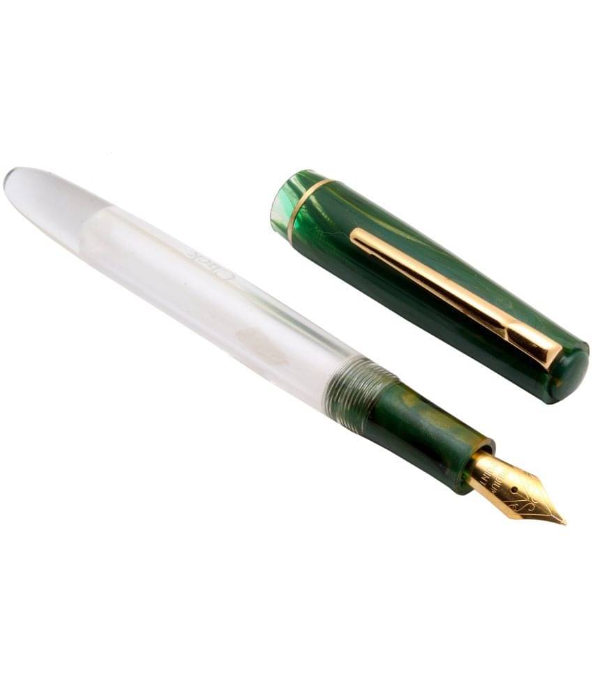     			Srpc Click Black Bird Demonstrator Acrylic Fountain Pen Eyedropper System Golden Trims Marble Green Cap