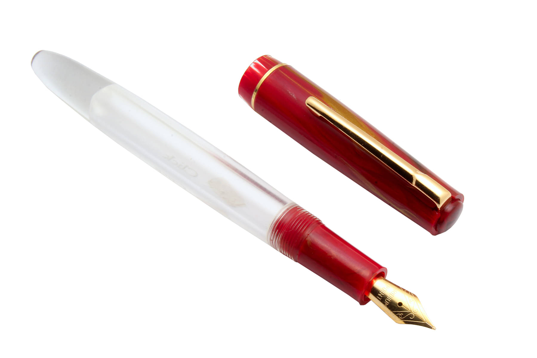     			Srpc Click Black Bird Demonstrator Acrylic Fountain Pen Eyedropper System Golden Trims Marble Red Cap