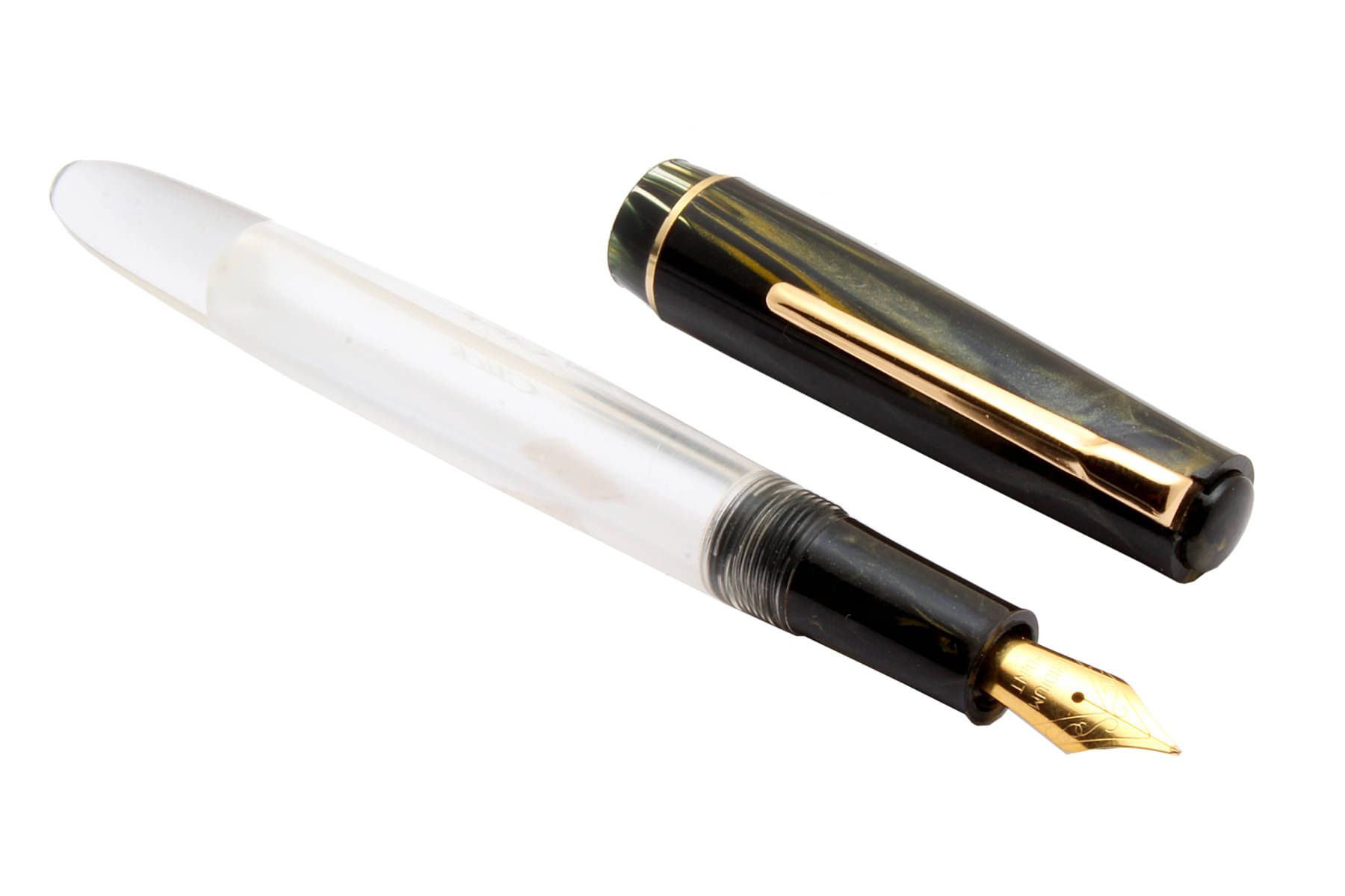     			Srpc Click Black Bird Demonstrator Acrylic Fountain Pen Eyedropper System Golden Trims Marble Black Cap
