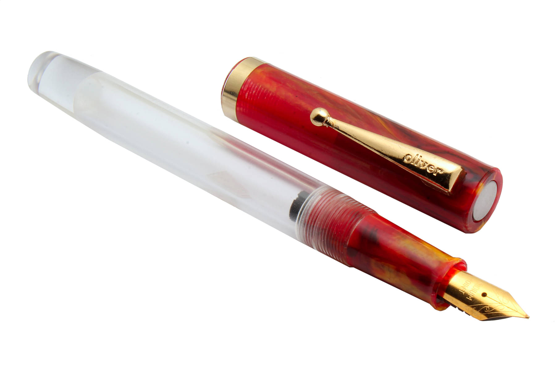    			Srpc Oliver 51 JT Demonstrator Acrylic Fountain Pen Eyedropper System Golden Trims Marble Red Cap