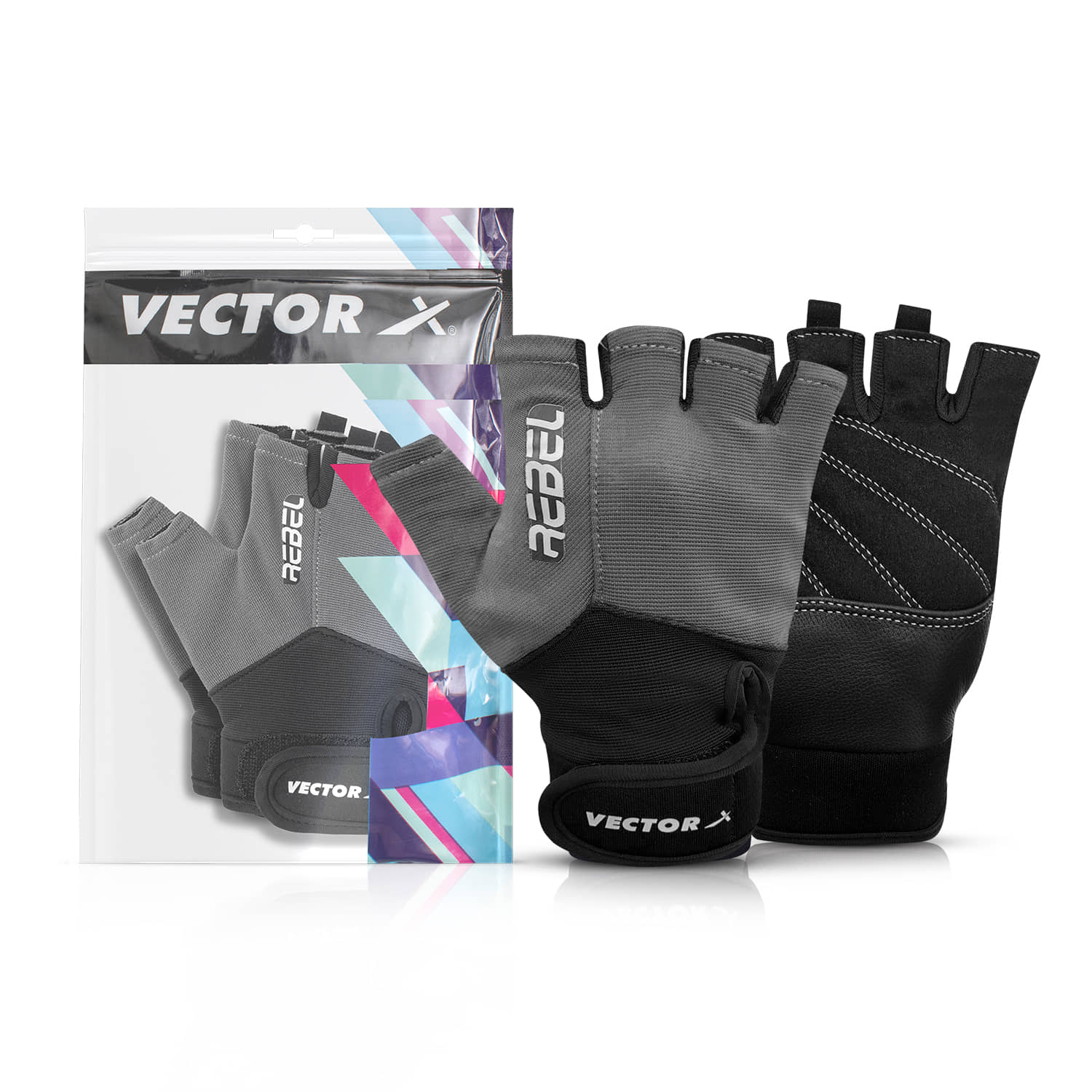 Vector X - Rebel Unisex Polyester Gym Gloves For Beginners Fitness Training and Workout With Half-Finger Length
