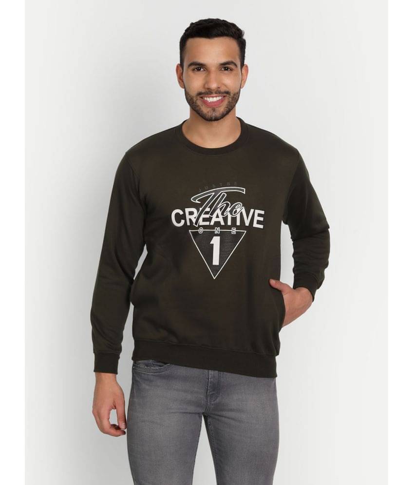 Zeffit - Olive Fleece Regular Fit Men's Sweatshirt ( Pack of 1 ) Zeffit - Olive Fleece Regular Fit Men's Sweatshirt ( Pack of 1 )