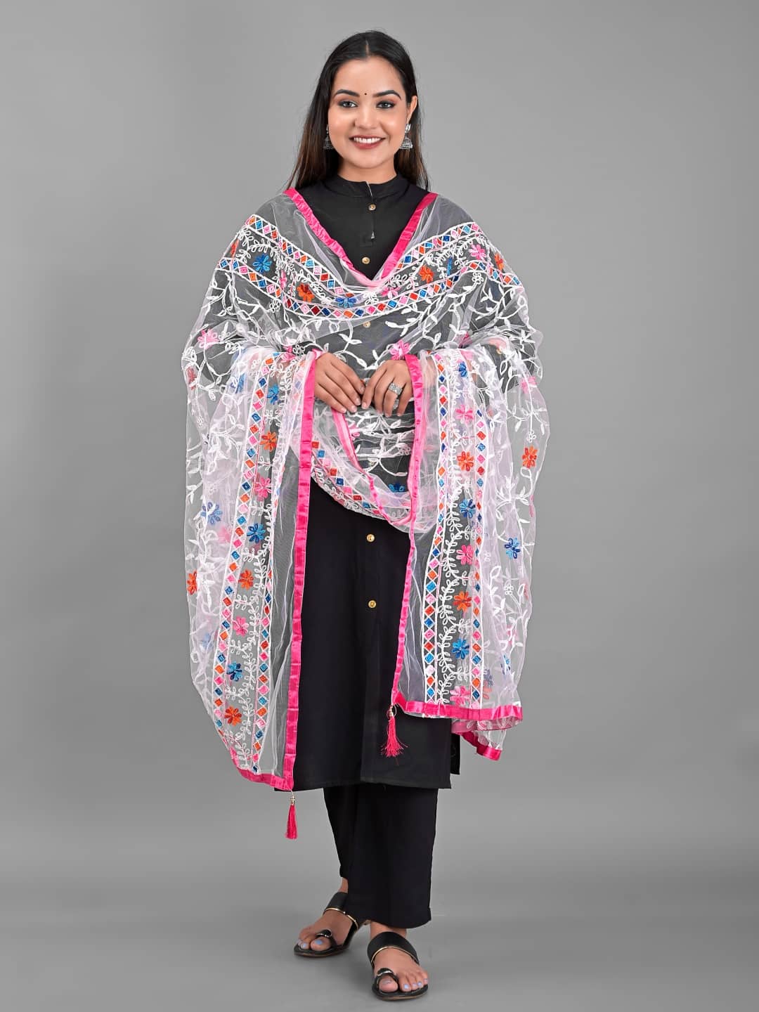 Apratim - White Net Women's Dupatta - ( Pack of 1 ) - Dupattas & Shawls | Buy online on ZillyBuy