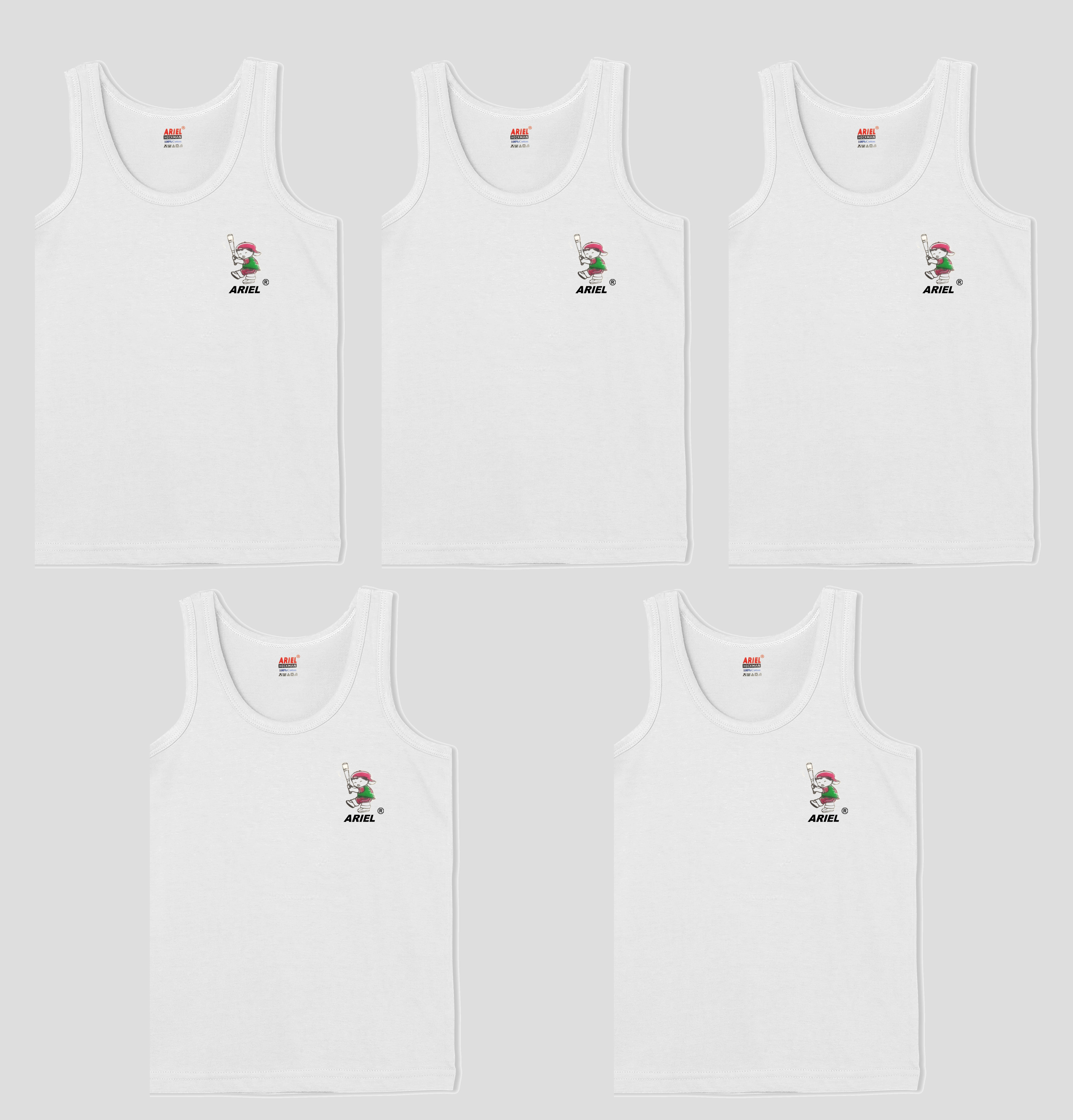     			Ariel Pack of 5 Boys Cotton ( White )