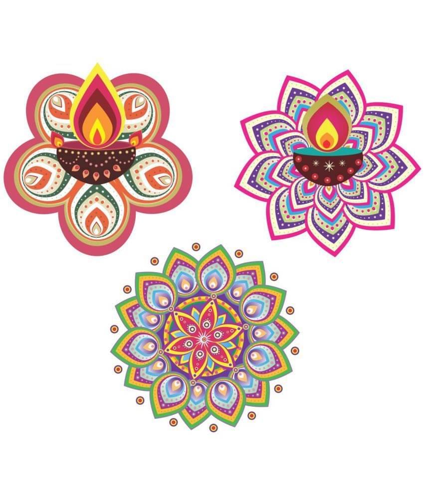     			Asmi Collection Floor Art Beautiful Diya Rangoli Floor Sticker ( 60 x 60 cms )