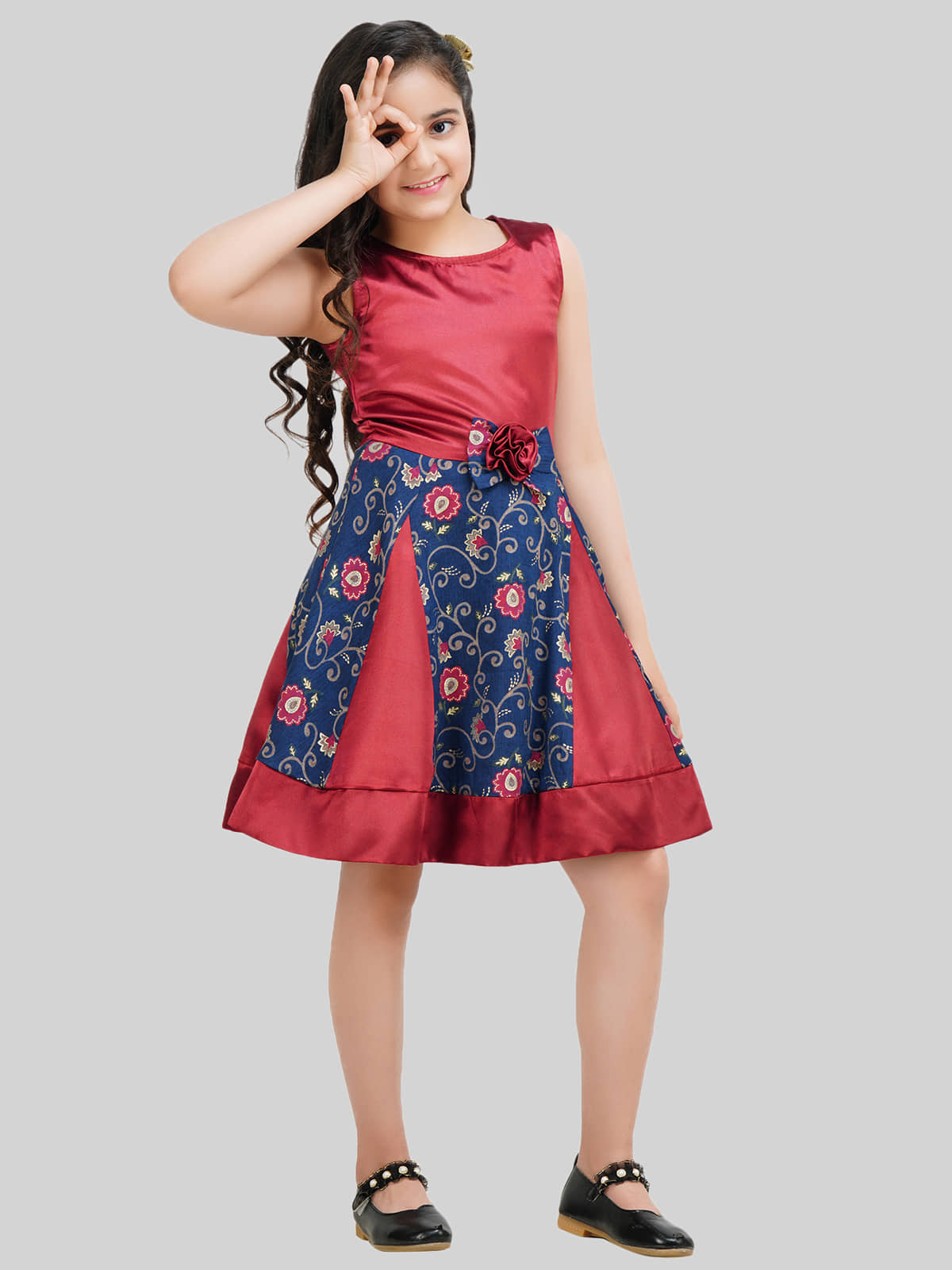 Being Naughty Satin Frock For Girls ( Pack of 1 , Red & Blue )