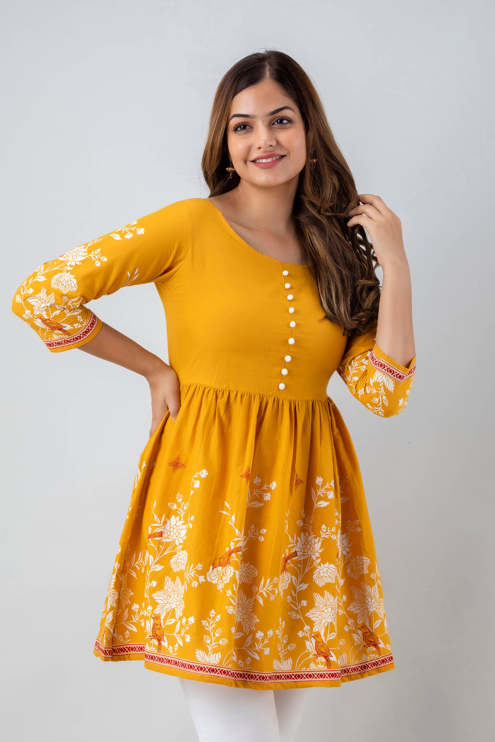 FABRR Women's Cotton A-Line Top ( Yellow )