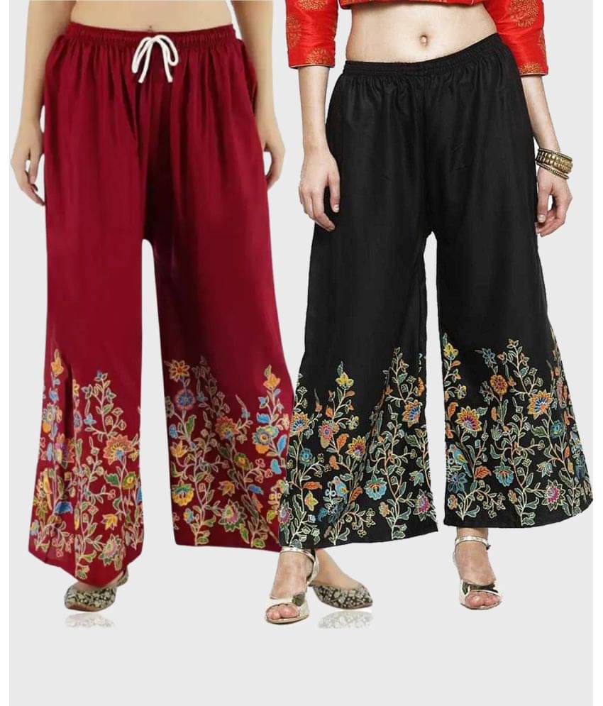 OMAYA - Black Rayon Flared Women's Palazzos ( Pack of 2 ) OMAYA - Black Rayon Flared Women's Palazzos ( Pack of 2 )