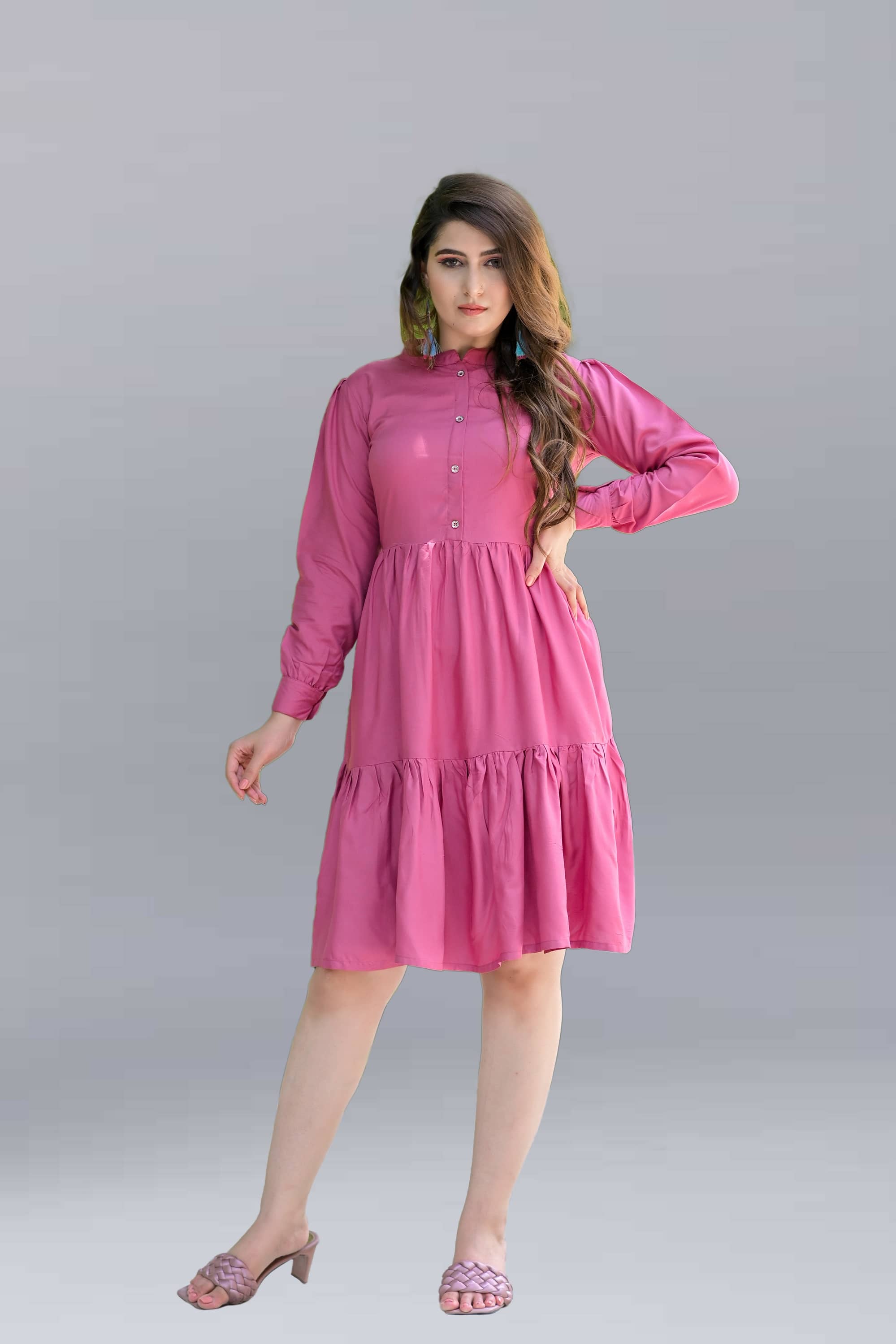 ZAMAISHA Women Rayon Solid Fit & Flare Dress ( Pink )