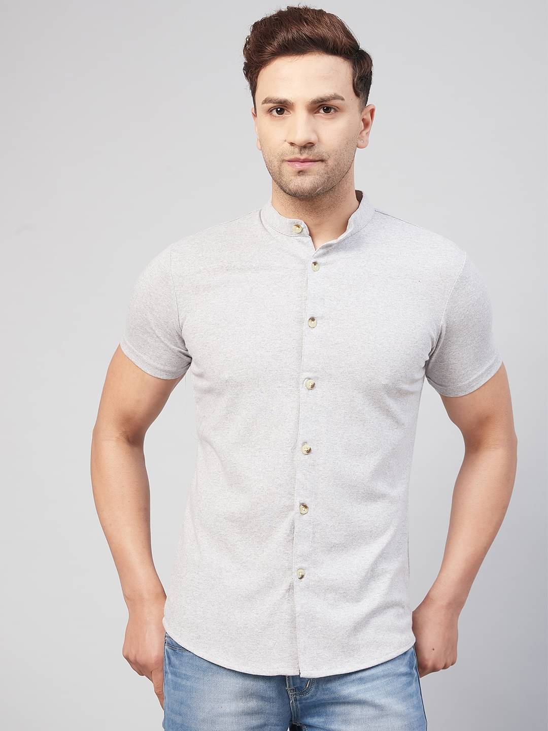     			Gritstones - Grey Melange Cotton Blend Regular Fit Men's Casual Shirt ( Pack of 1 )
