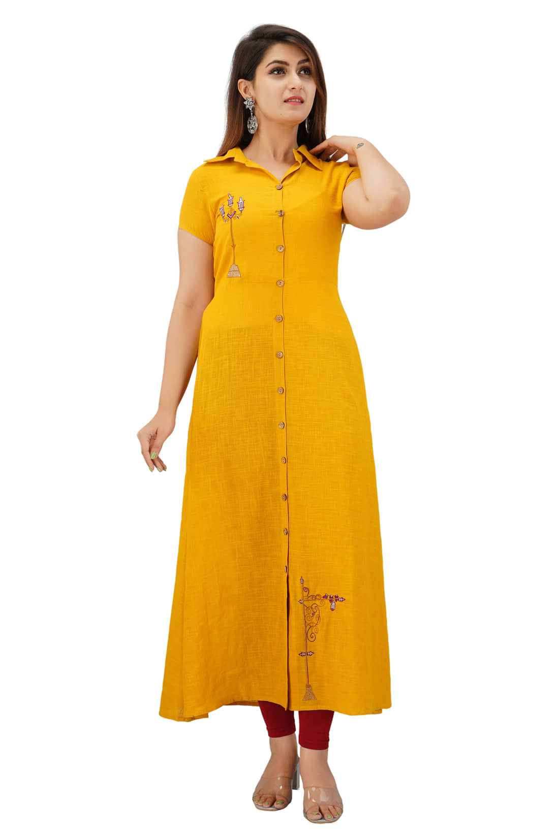 SVARCHI - Mustard Cotton Women's Front Slit Kurti ( Pack of 1 ) - Kurtis, Tunics | Buy online on ZillyBuy