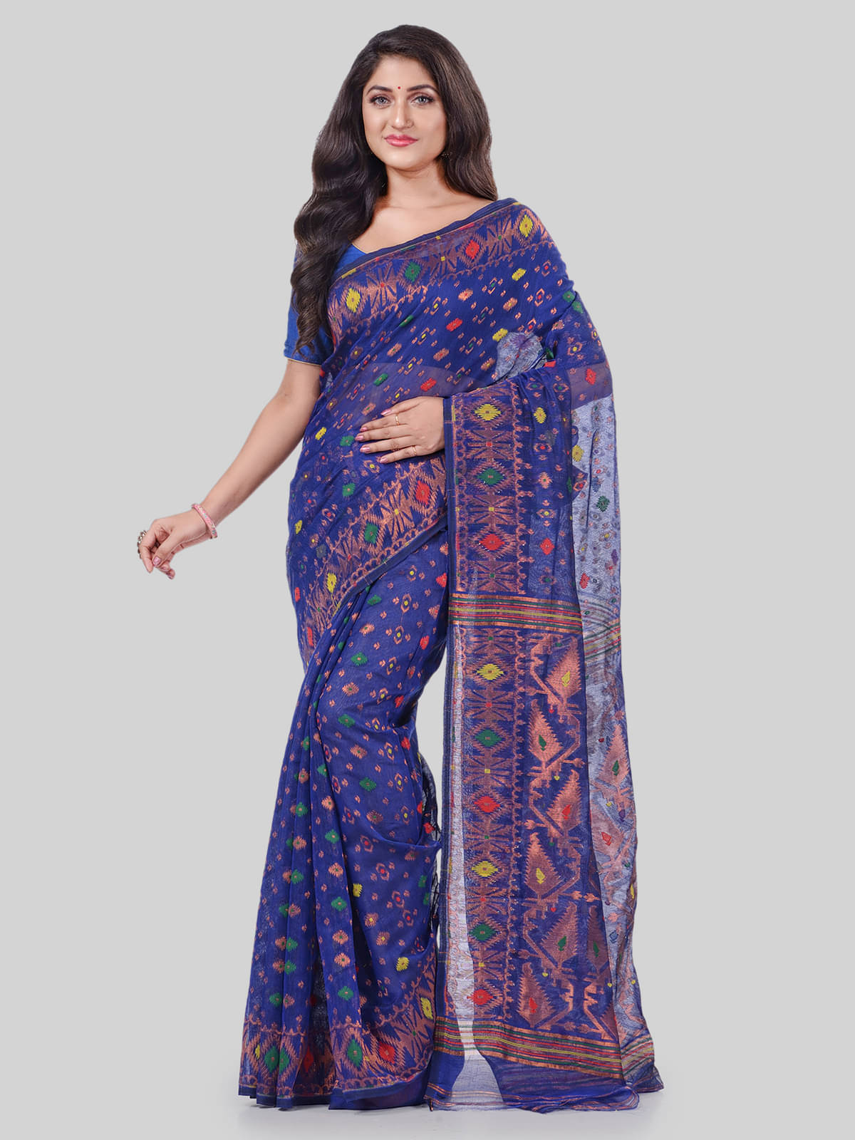 Desh Bidesh Cotton Embellished Saree Without Blouse Piece ( Blue ) Desh Bidesh Cotton Embellished Saree Without Blouse Piece ( Blue )