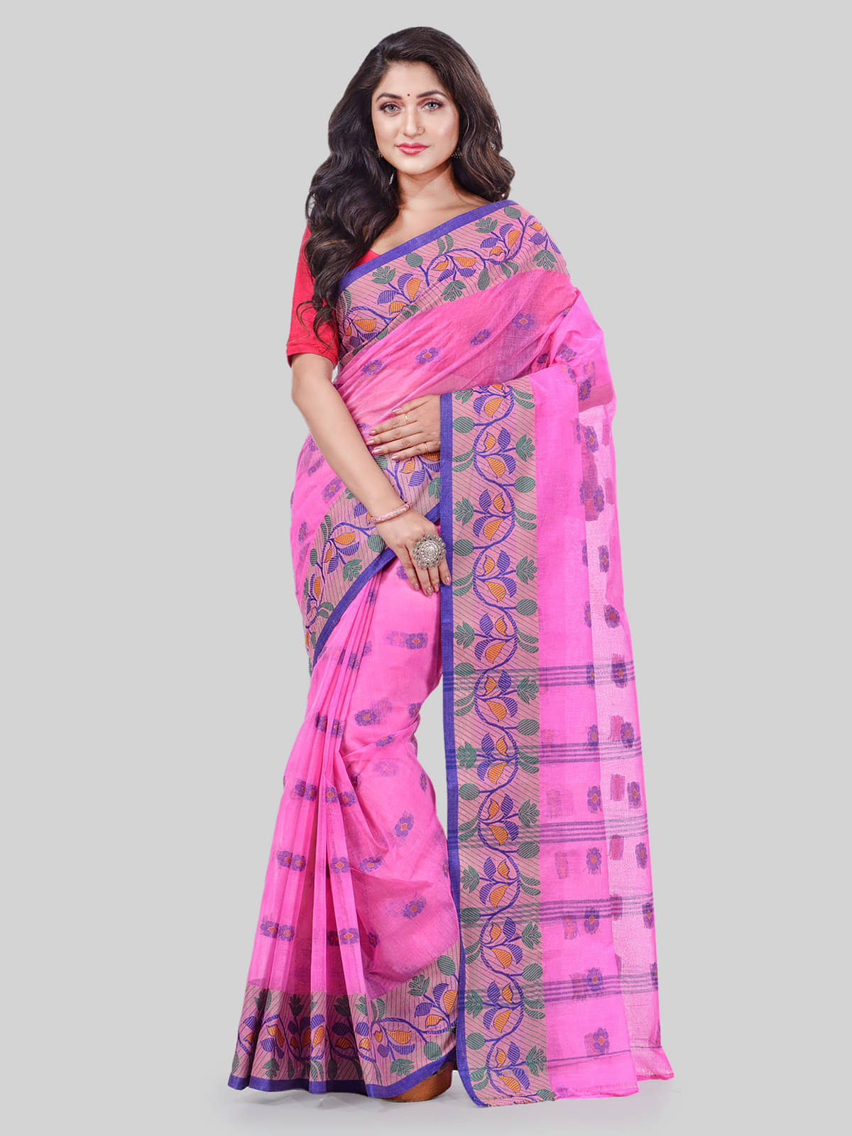 Desh Bidesh Cotton Embroidered Saree Without Blouse Piece ( Pink )     			Desh Bidesh Cotton Embroidered Saree Without Blouse Piece ( Pink )
