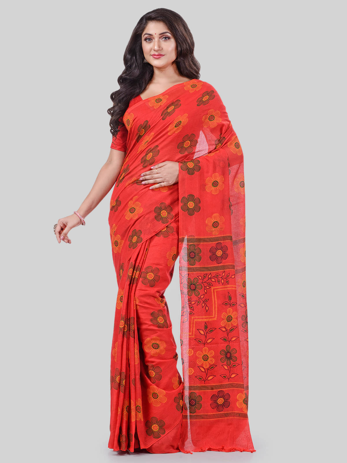 Desh Bidesh Cotton Printed Saree With Unstitched Blouse Piece ( Red ) Desh Bidesh Cotton Printed Saree With Unstitched Blouse Piece ( Red )