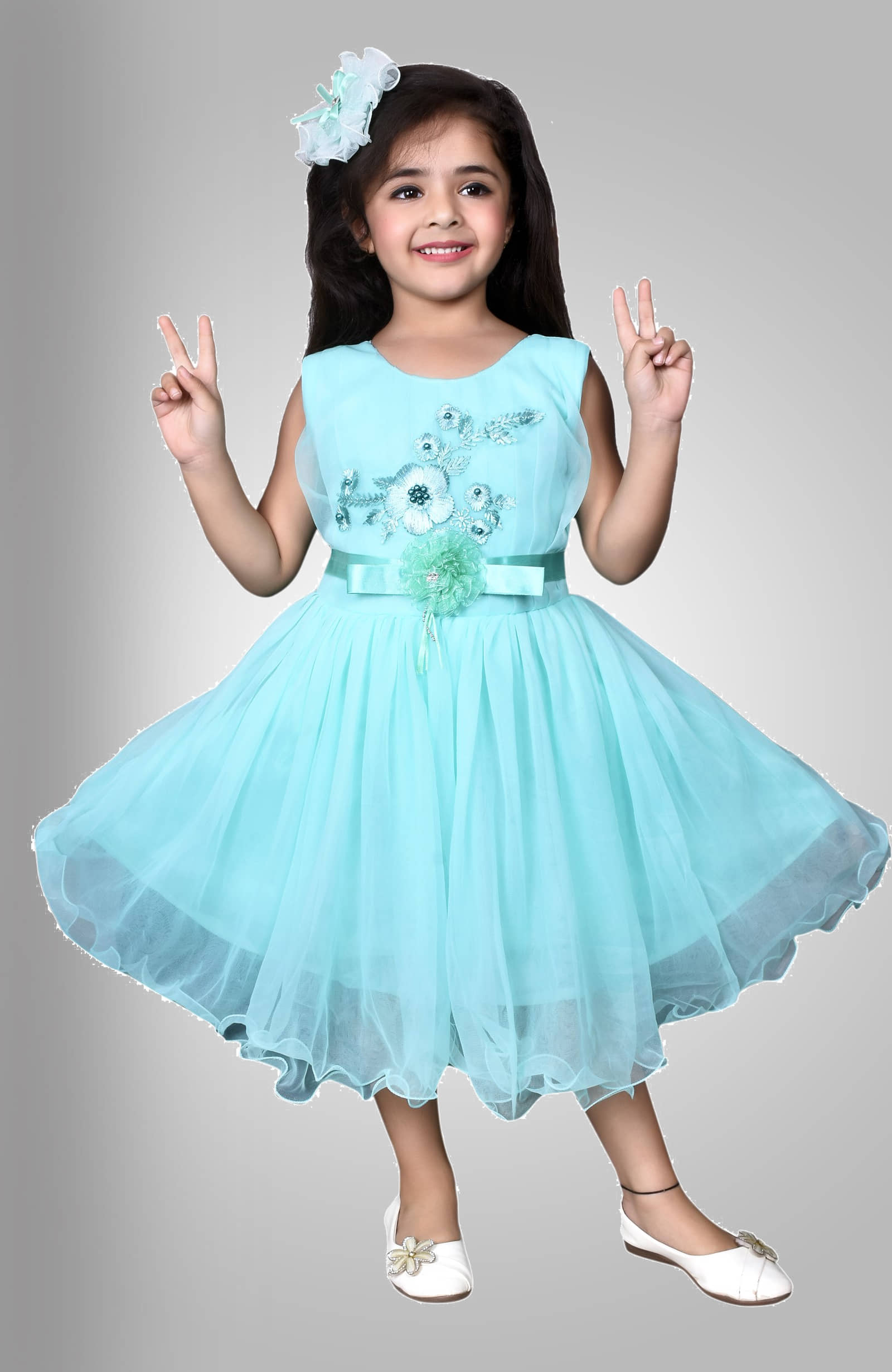 Arshia Fashions Net Gown For Girls ( Pack of 1 , Light Blue )