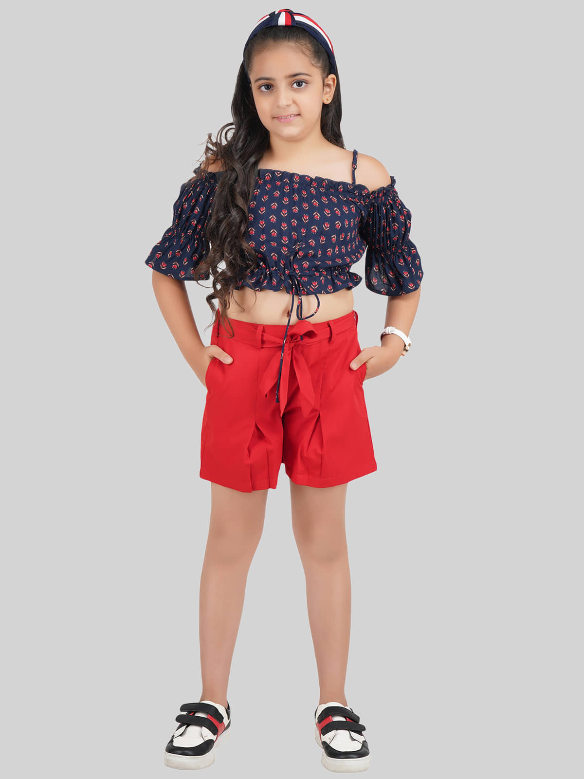 Being Naughty Pack of 1 Girls Rayon Top With Shorts ( Blue & Red )