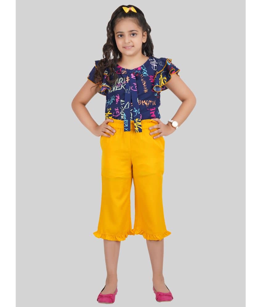 Being Naughty Pack of 1 Girls Polyester Top With Capris ( Blue & Yellow )
