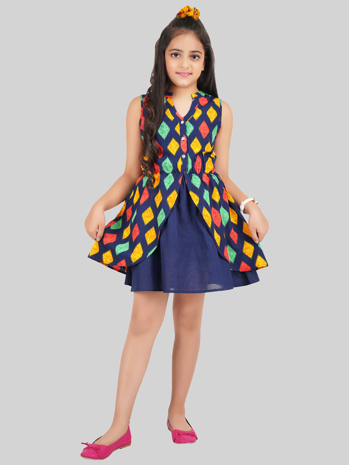 Being Naughty Polyester Fit And Flare Dress For Girls ( Pack of 1 , Multicolor )