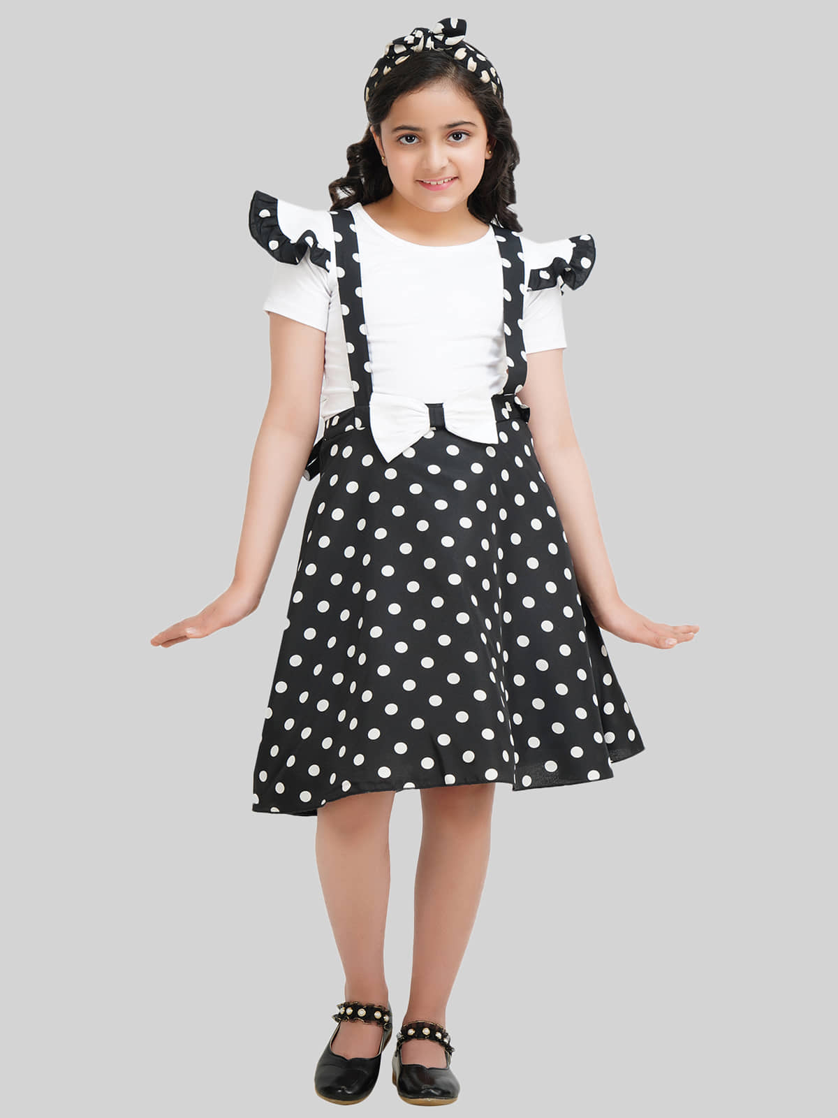 Being Naughty Pack of 1 Girls Polyester Top With Skirt ( White & Black )