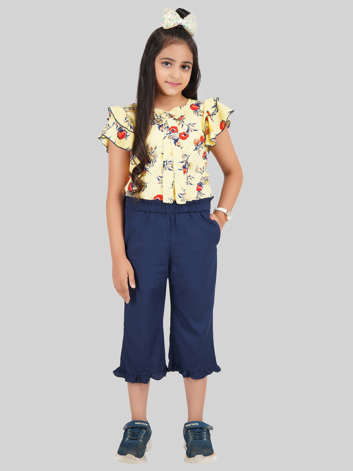 Being Naughty Pack of 1 Girls Polyester Top With Jeans ( Yellow & Blue )
