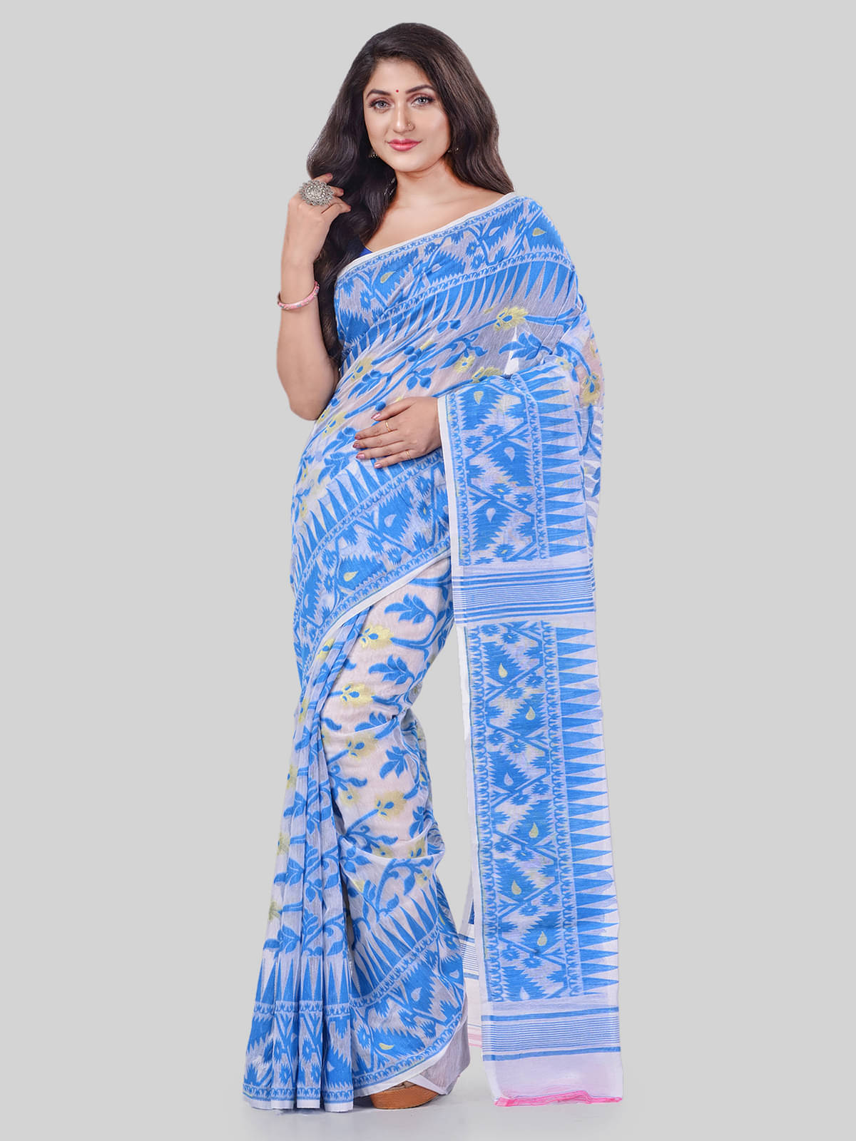 Desh Bidesh Cotton Self Design Saree Without Blouse Piece ( Blue ) Desh Bidesh Cotton Self Design Saree Without Blouse Piece ( Blue )