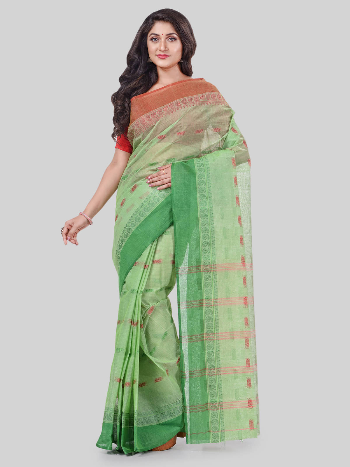 Desh Bidesh Cotton Self Design Saree Without Blouse Piece ( Green )     			Desh Bidesh Cotton Self Design Saree Without Blouse Piece ( Green )