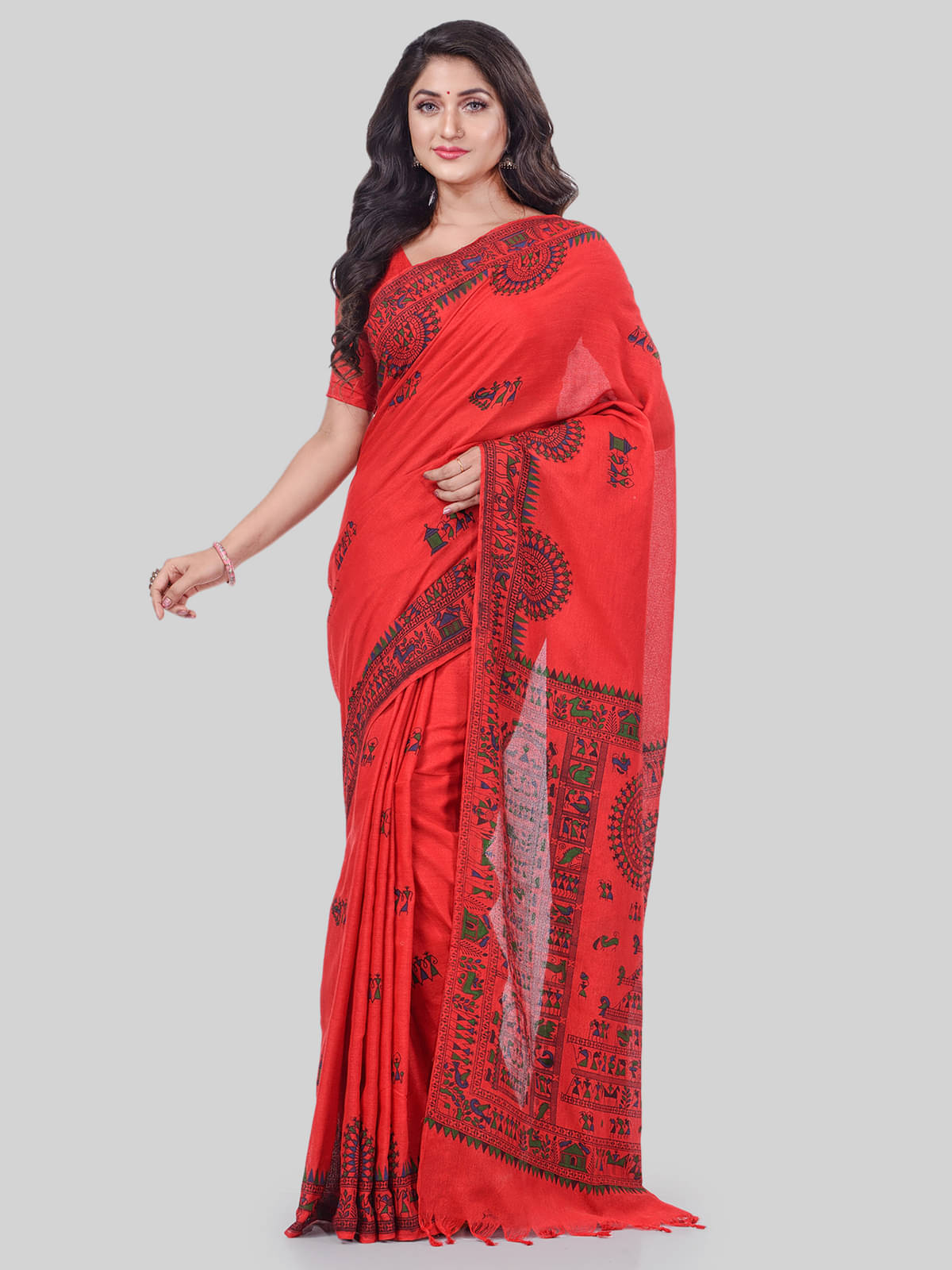 Desh Bidesh Cotton Self Design Saree With Unstitched Blouse Piece ( Red ) Desh Bidesh Cotton Self Design Saree With Unstitched Blouse Piece ( Red )
