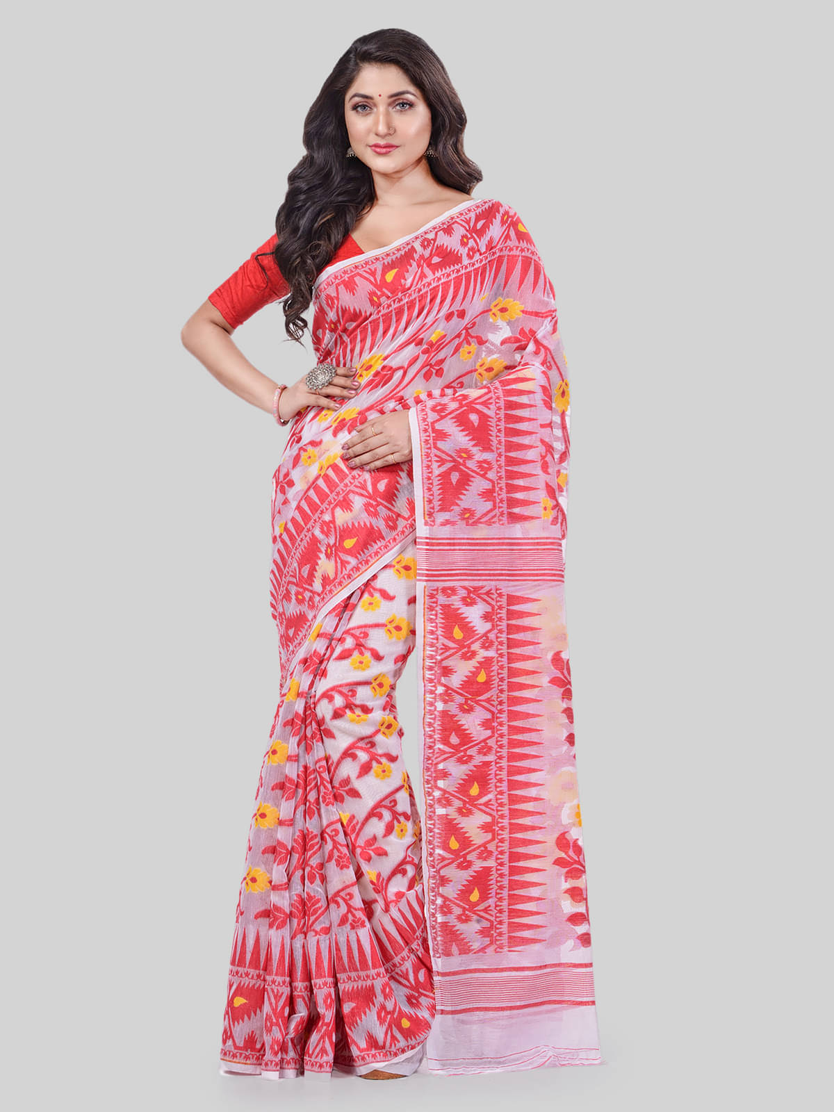     			Desh Bidesh Cotton Self Design Saree Without Blouse Piece ( Red )