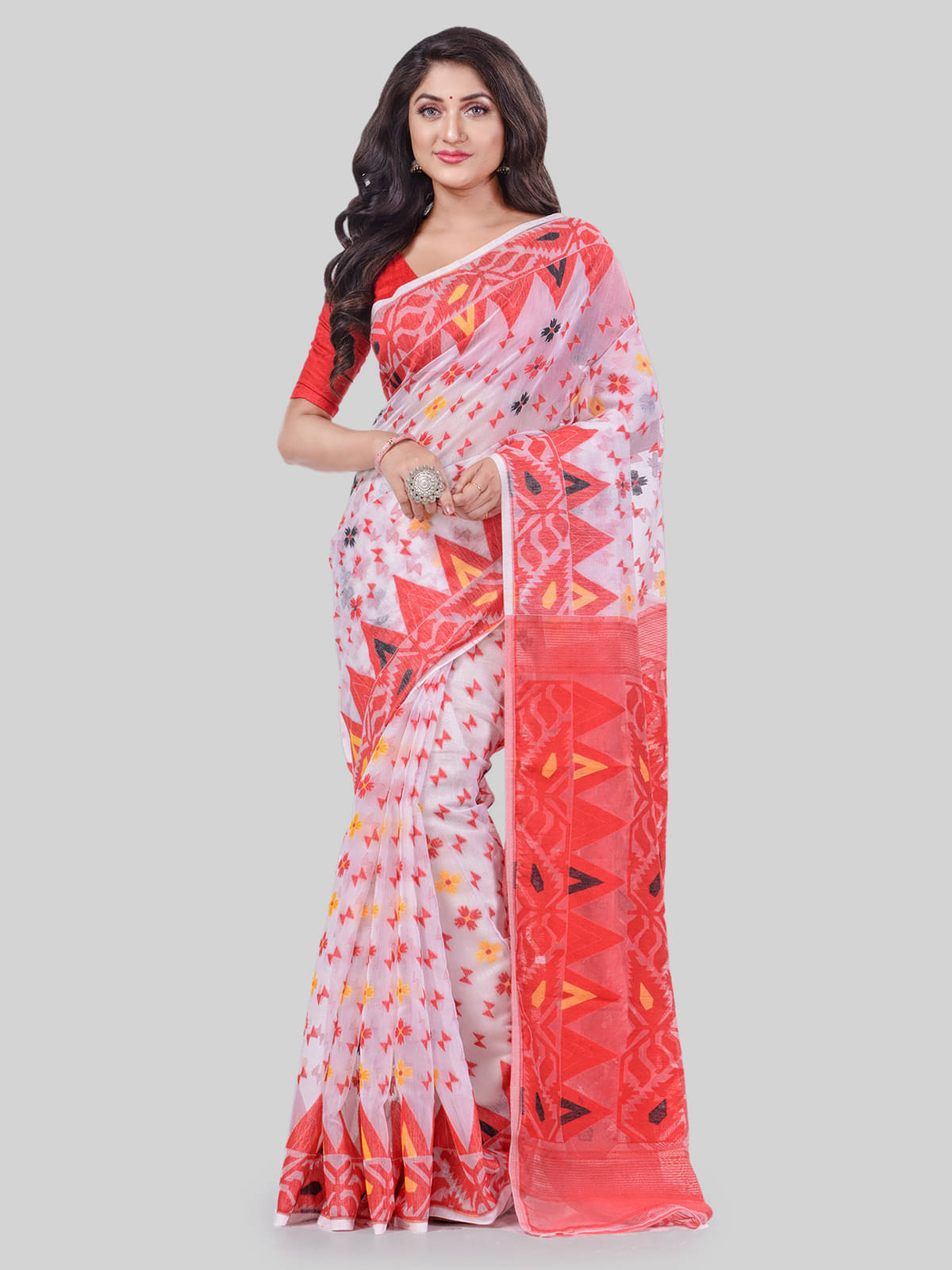     			Desh Bidesh Cotton Printed Saree Without Blouse Piece ( White )