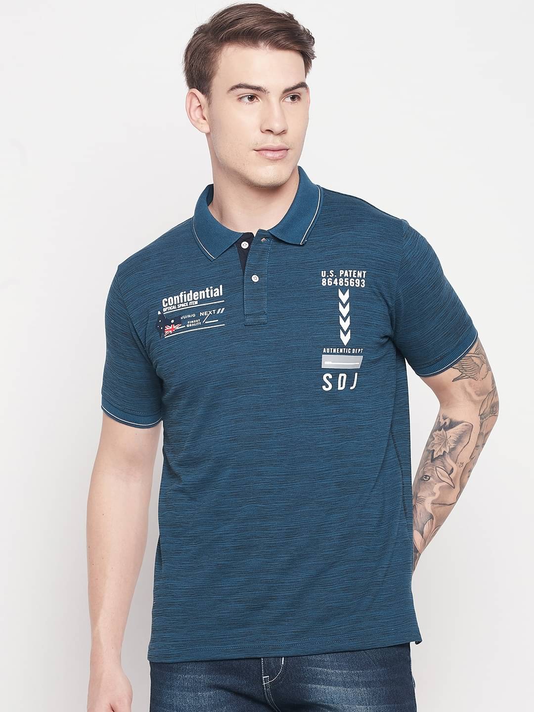 Duke Pack of 1 Cotton Blend Slim Fit Printed Half Sleeves Men's Polo T Shirt ( Blue ) Duke Pack of 1 Cotton Blend Slim Fit Printed Half Sleeves Men's Polo T Shirt ( Blue )