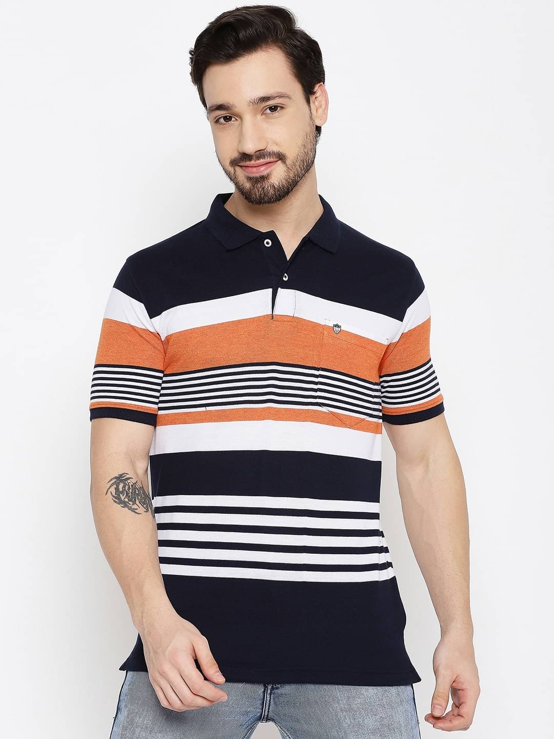     			Duke Pack of 1 Cotton Blend Regular Fit Striped Half Sleeves Men's Polo T Shirt ( Multicolor )