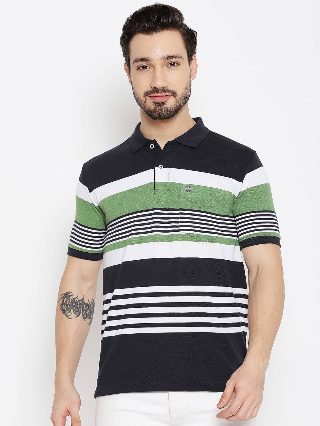     			Duke Pack of 1 Cotton Blend Regular Fit Striped Half Sleeves Men's Polo T Shirt ( Multicolor )
