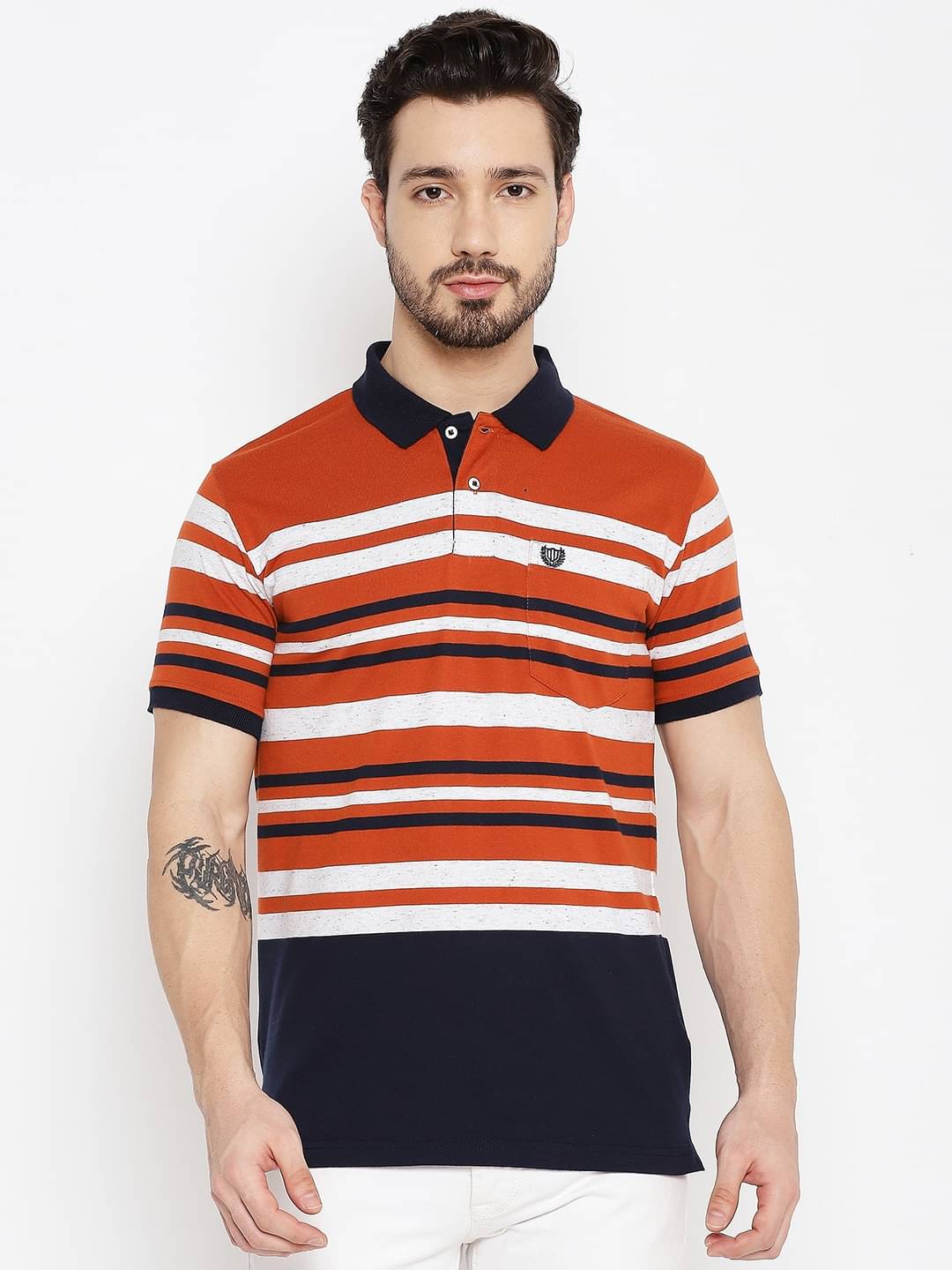 Duke Pack of 1 Cotton Blend Regular Fit Striped Half Sleeves Men's Polo T Shirt ( Multicolor )     			Duke Pack of 1 Cotton Blend Regular Fit Striped Half Sleeves Men's Polo T Shirt ( Multicolor )