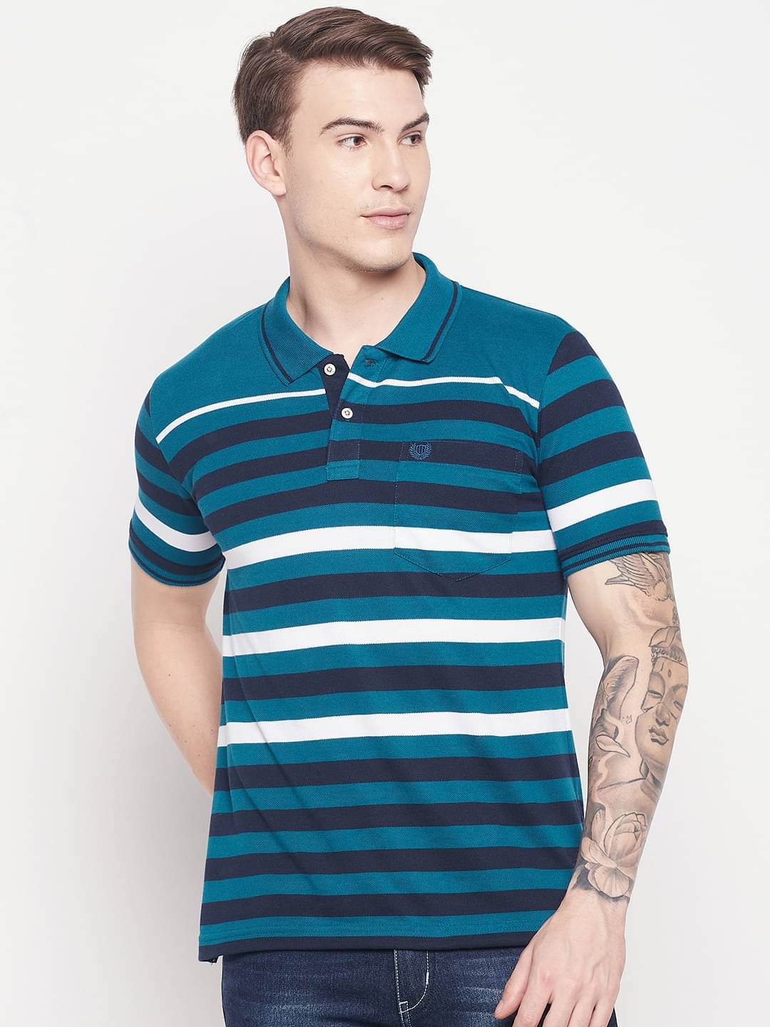 Duke Pack of 1 Cotton Blend Regular Fit Striped Half Sleeves Men's Polo T Shirt ( Multicolor ) Duke Pack of 1 Cotton Blend Regular Fit Striped Half Sleeves Men's Polo T Shirt ( Multicolor )