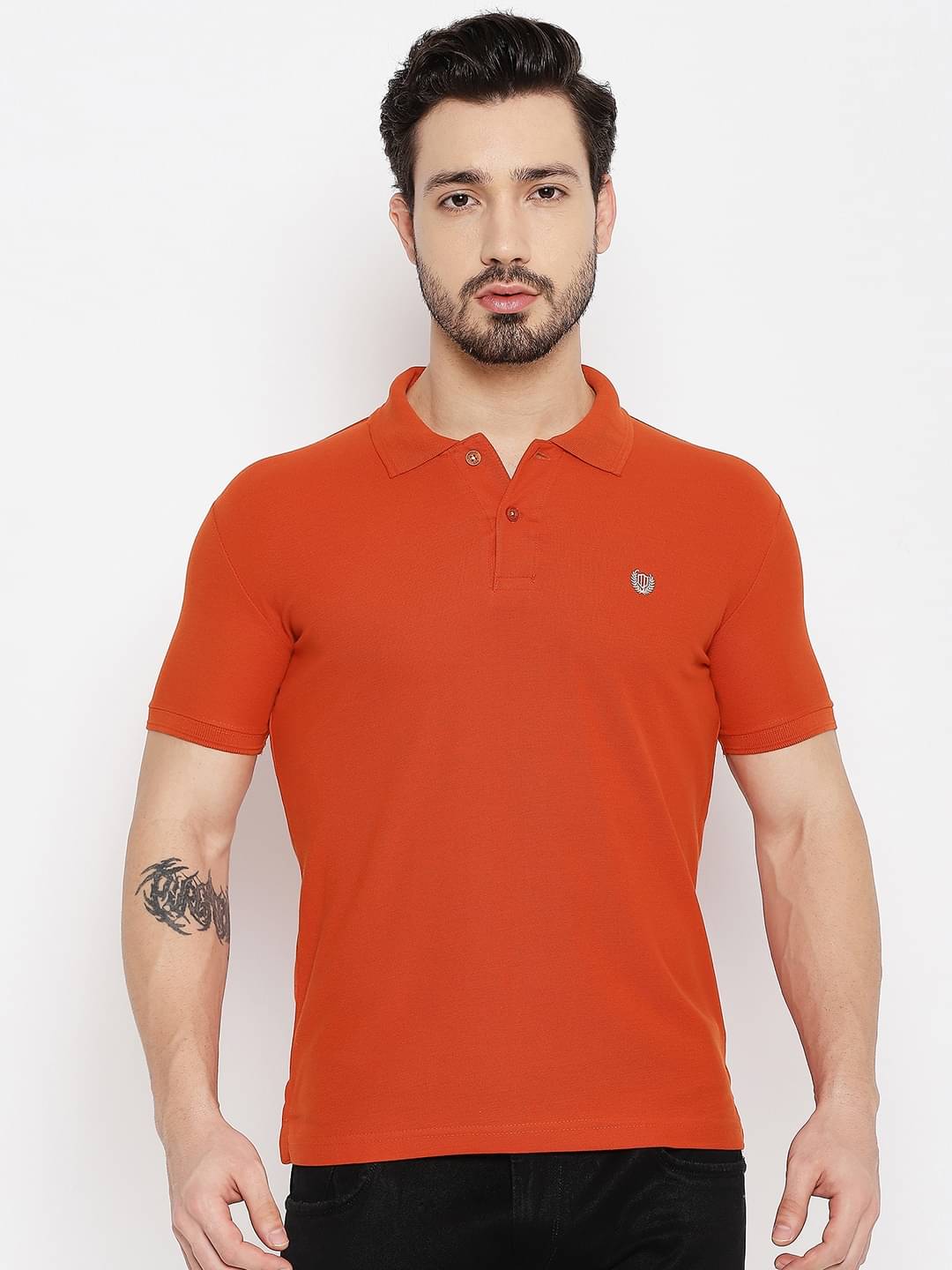     			Duke Pack of 1 Cotton Blend Slim Fit Solid Half Sleeves Men's Polo T Shirt ( Orange )